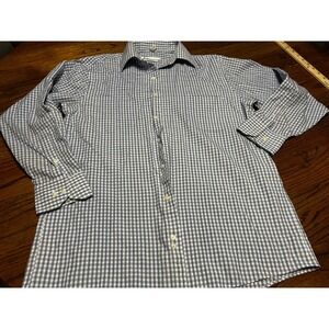 Geoffrey Beene Mens Regular Fit Blue Gingham Button Down Shirt Medium 15.5 32/33